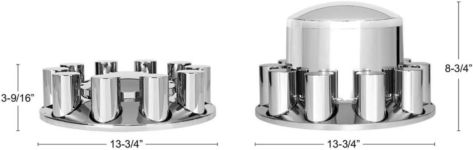 United Pacific 10317 Axle Hub Cover Kit, Chrome, Dome, with 33mm Thread-On Cylinder Nut Cover