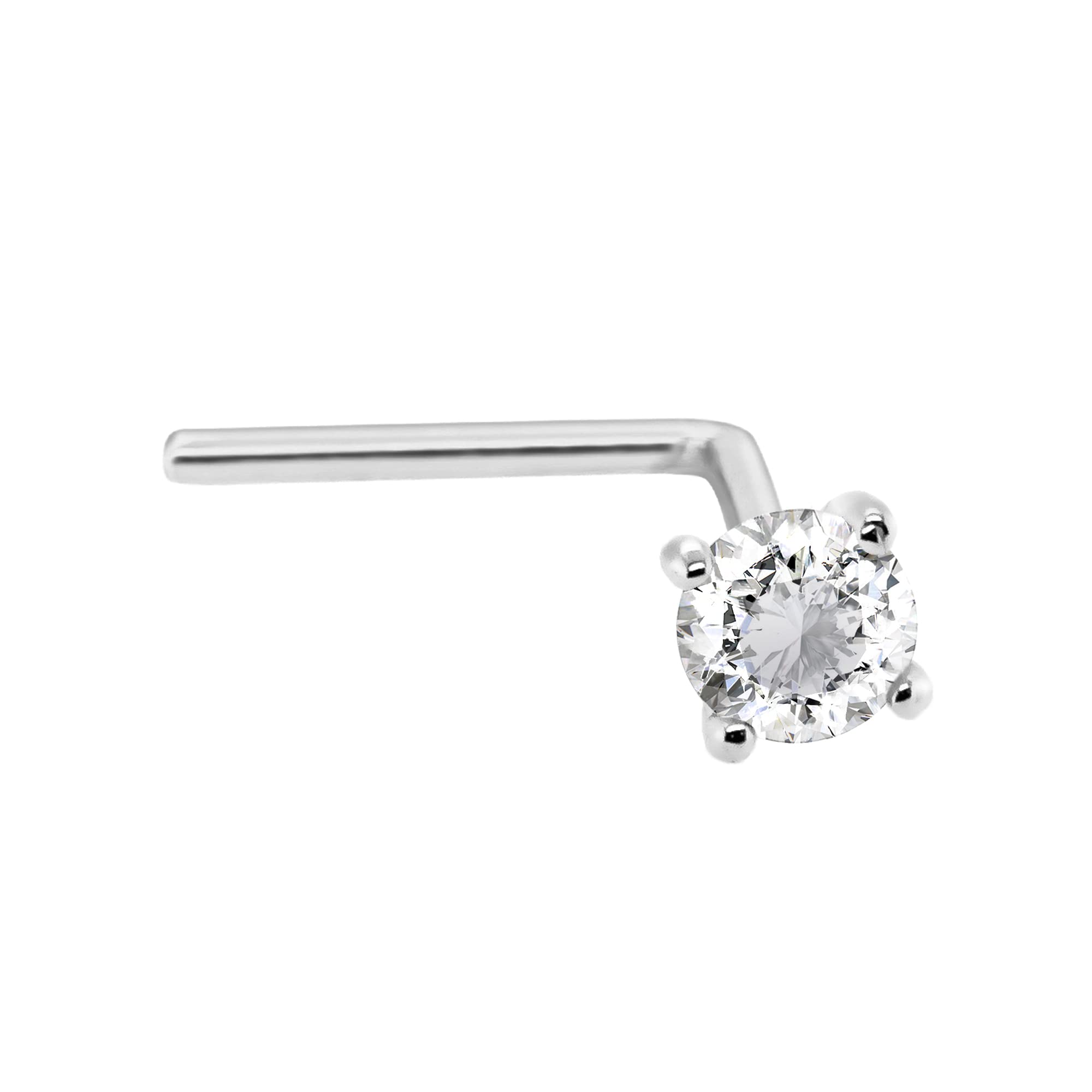 Jewelry Avalanche14Kt Gold Real Diamond Nose Stud 22G L-Shape Nose Ring Stud - Nose Piercing Jewelry - April Birthstone
