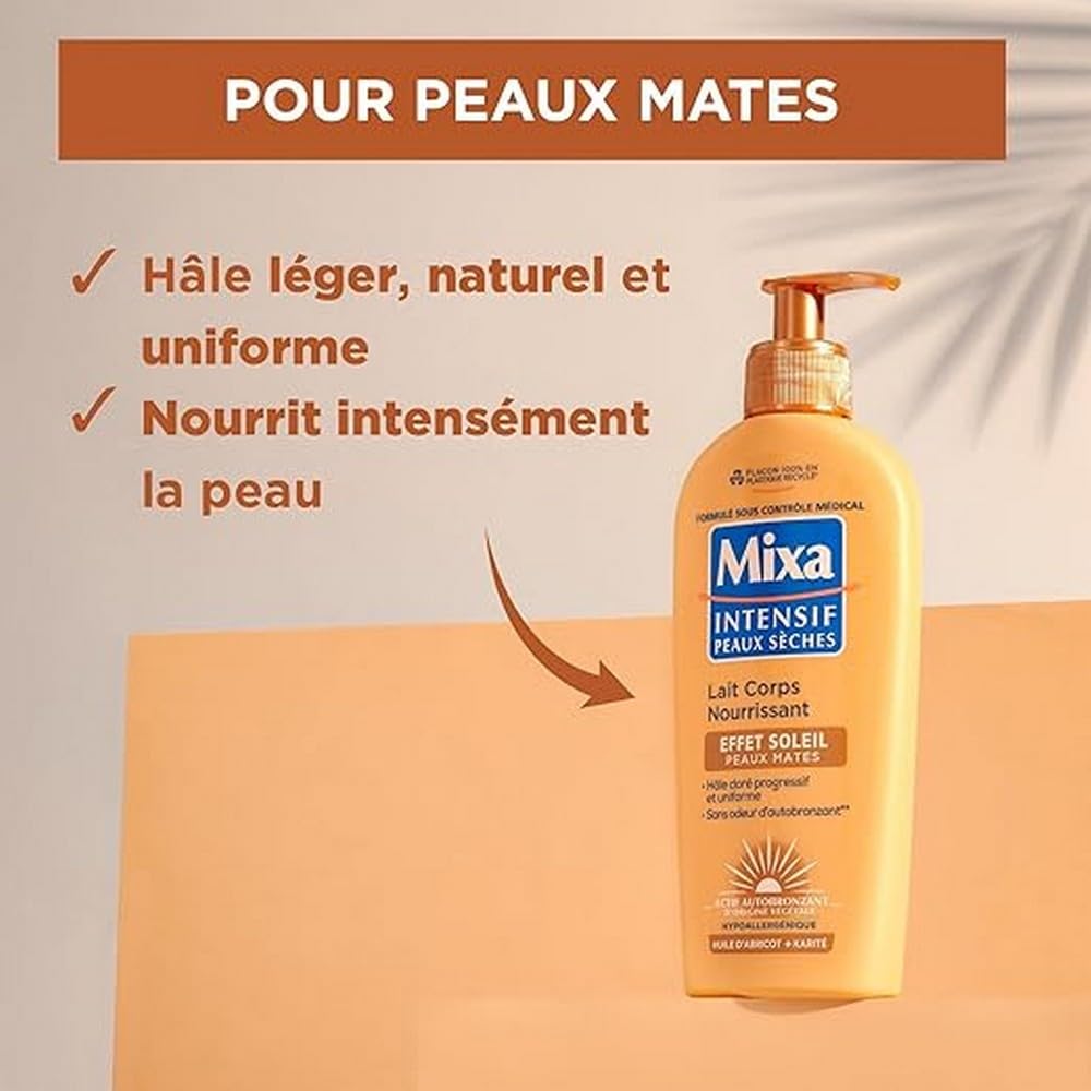 MIXA Piel seca intensa, leche corporal, autobronceador, piel mate