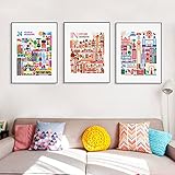 KORDAK London Shanghai Australien Poster Moderne Fine Wall Art Stadtführungen Leinwandmalerei Landschaftsdrucke für Zimmer Wohnkultur Bilder 50X70cmx3 Kein Rahmen