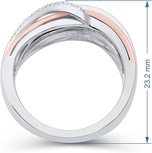 Miniatura 4 de Jewelili Anillo de plata de ley chapada en oro rosa de 110 quilates con diamantes blancos naturales