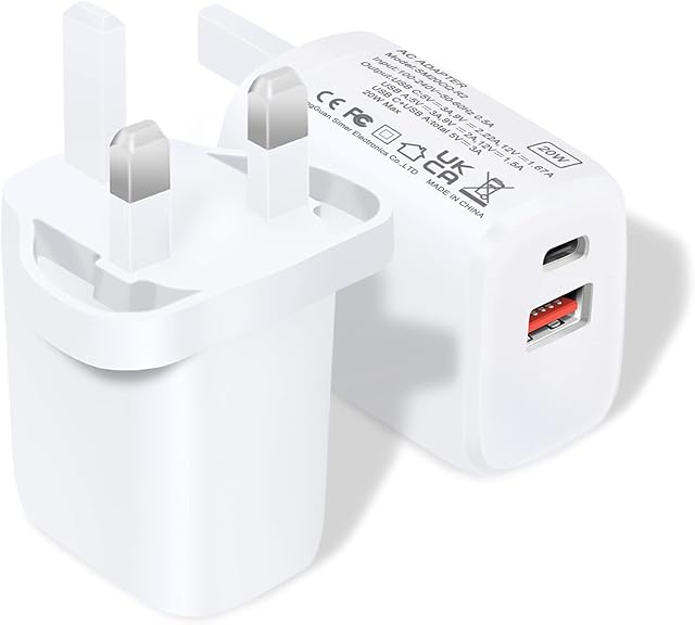 2 Pack Dual USB Plug UK, 20W 3 Pin Mains Charger Wall Power Adapter Compatible with Mobile Phones: iPhone, Samsung, LG, Android