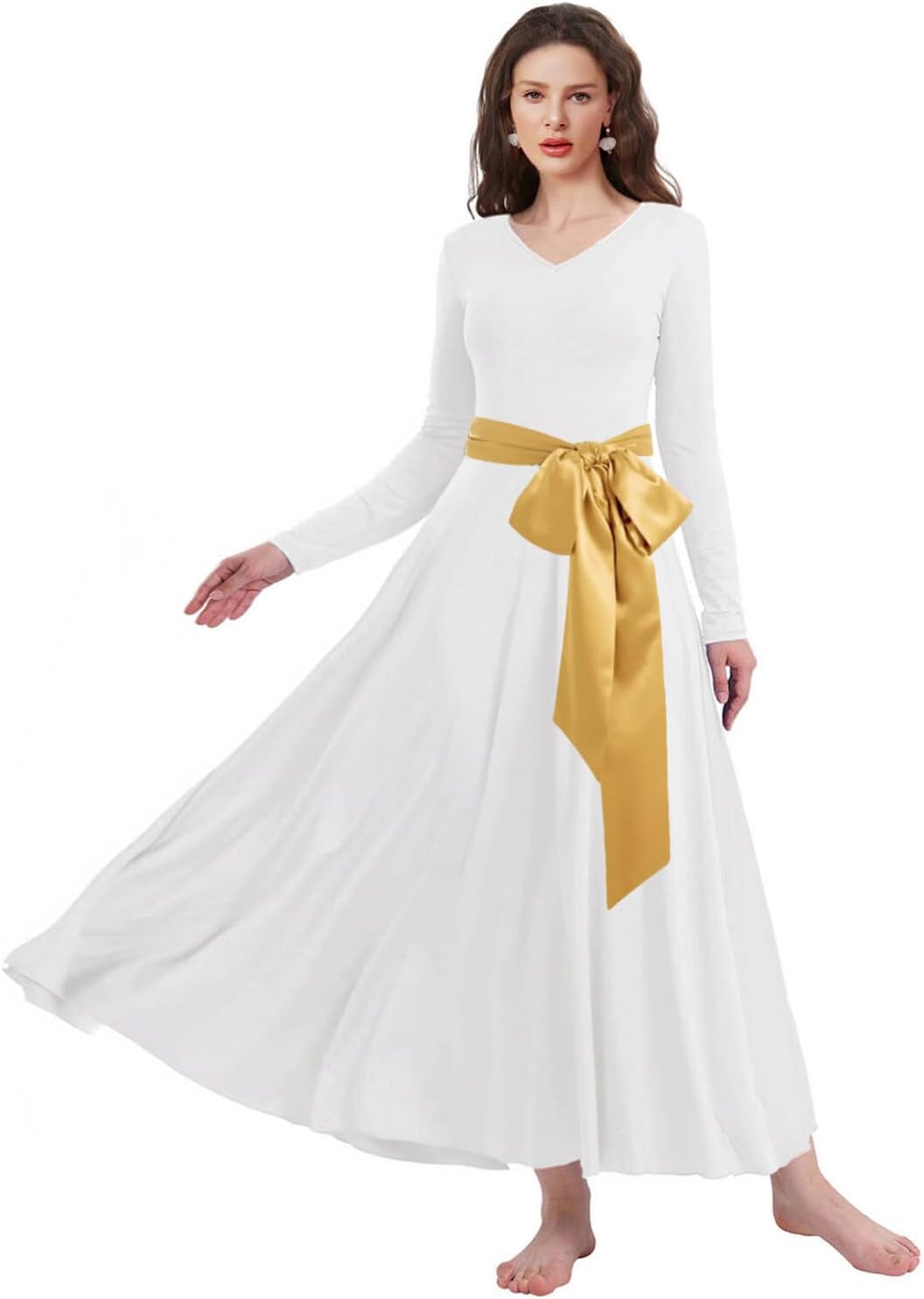 Women's Praise Dance Dress Irregular Gold Metallic Long Sleeve Liturgical Worship Church Lyrical Dance Costume