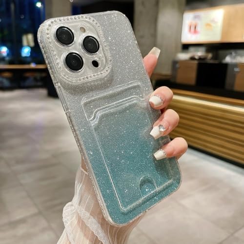 Porte-carte paillettes brillantes iPhone 14 Plus étui portefeuille vert