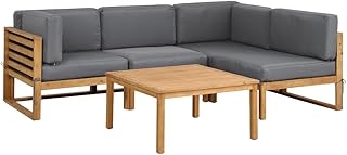 Gardeon 4 Seater Outdoor Sofa Set Wooden Patio Furniture Lounge Setting 5PCS Conversation Set with Table and Cushions Porc...