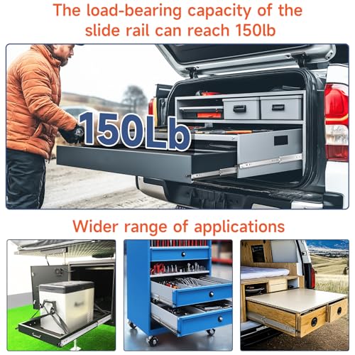 ToBeGreat 1 Pair Heavy Duty Drawer Slides with Lock 14 Inch 150 lb Load Capacity Side Mount Full Extension Ball Bearing Replacement Cabinet Locking Rail Tool Box Runner by ToBeGreat - Image 6