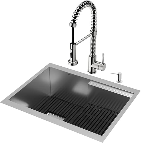 VIGO VG151034 Hampton - Fregadero de acero inoxidable de 24.0 pulgadas de largo -17.0 pulgadas de ancho -9.88 pulgadas de alto con grifo Edison y