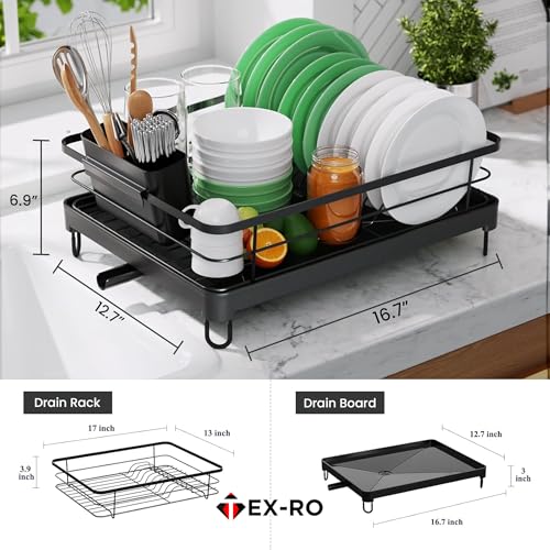 Image of TEX-RO Utensils Drying Rack|Dish Drying Rack with Drainer Tray|Bartan Stand Steel|Kitchen Drying Racks|Utensils Stand & Dish Drainer Rack (Black)