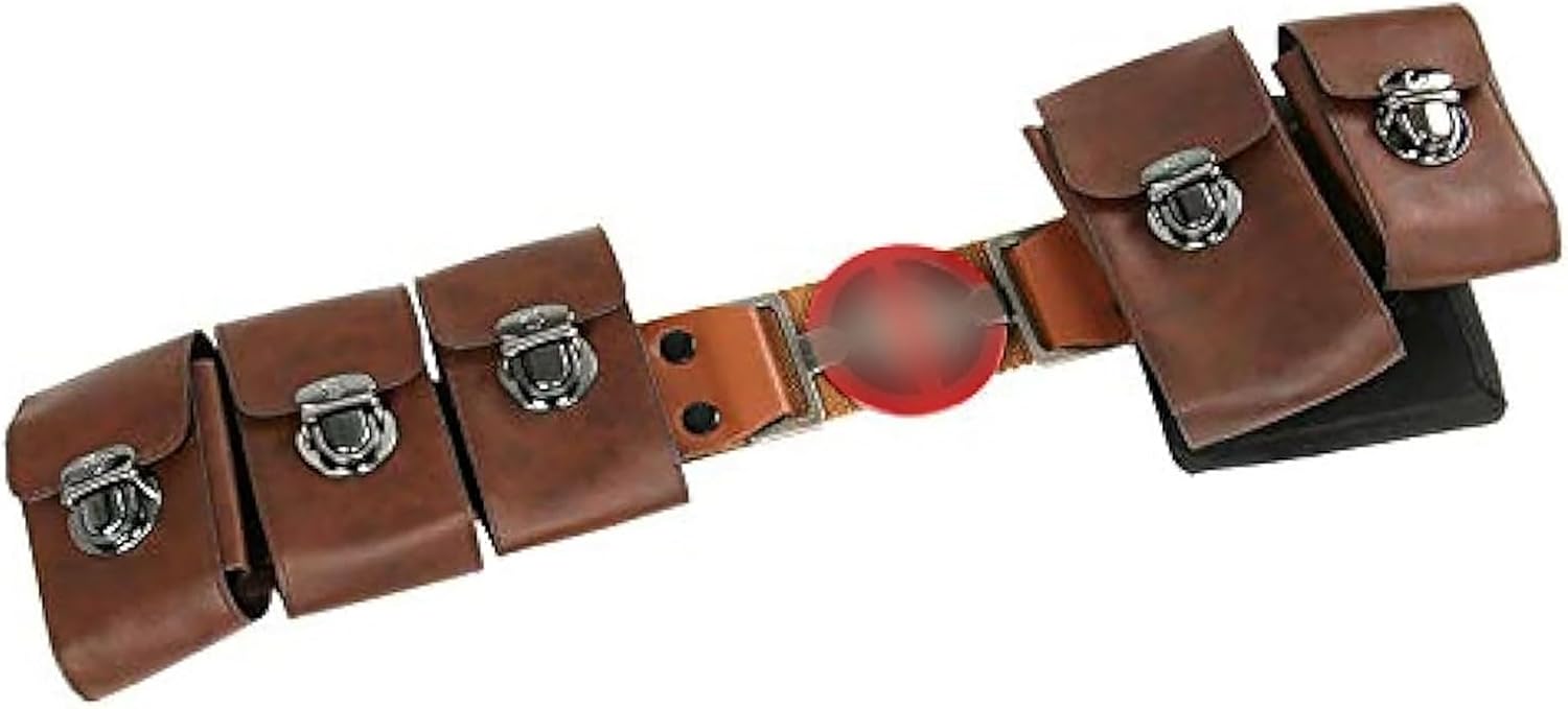 Adult Men Wade Costume Belt with Pouches Bag Brown Leather Adjustable Waist Belts Halloween Cosplay Props (Large)