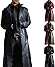 Mens Leather Trench Coat Full Length Black Classic Faux Leather Long Coat
