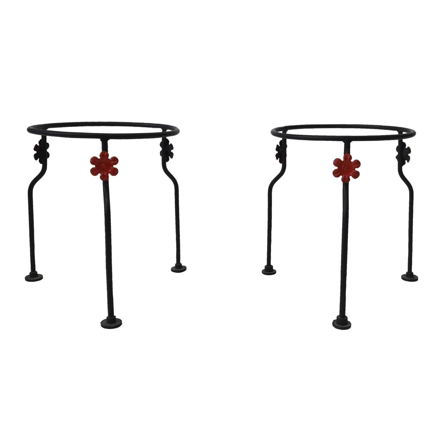 Globally Indian 3 Leg Single Pot Stand Set of 2 Black Finish Decorative