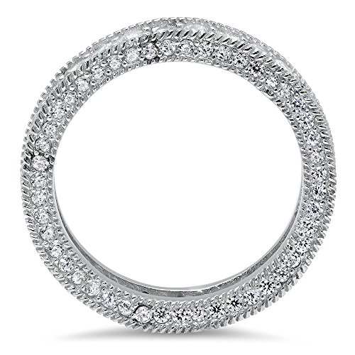 Metal Factory 925 Sterling Silver Cubic Zirconia CZ Vintage Milgrain Eternity Band Ring2