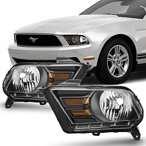 AKKON - For 2010-2014 Ford Mustang Halogen Model Black Housing Headlight Lamp Replacement L+R