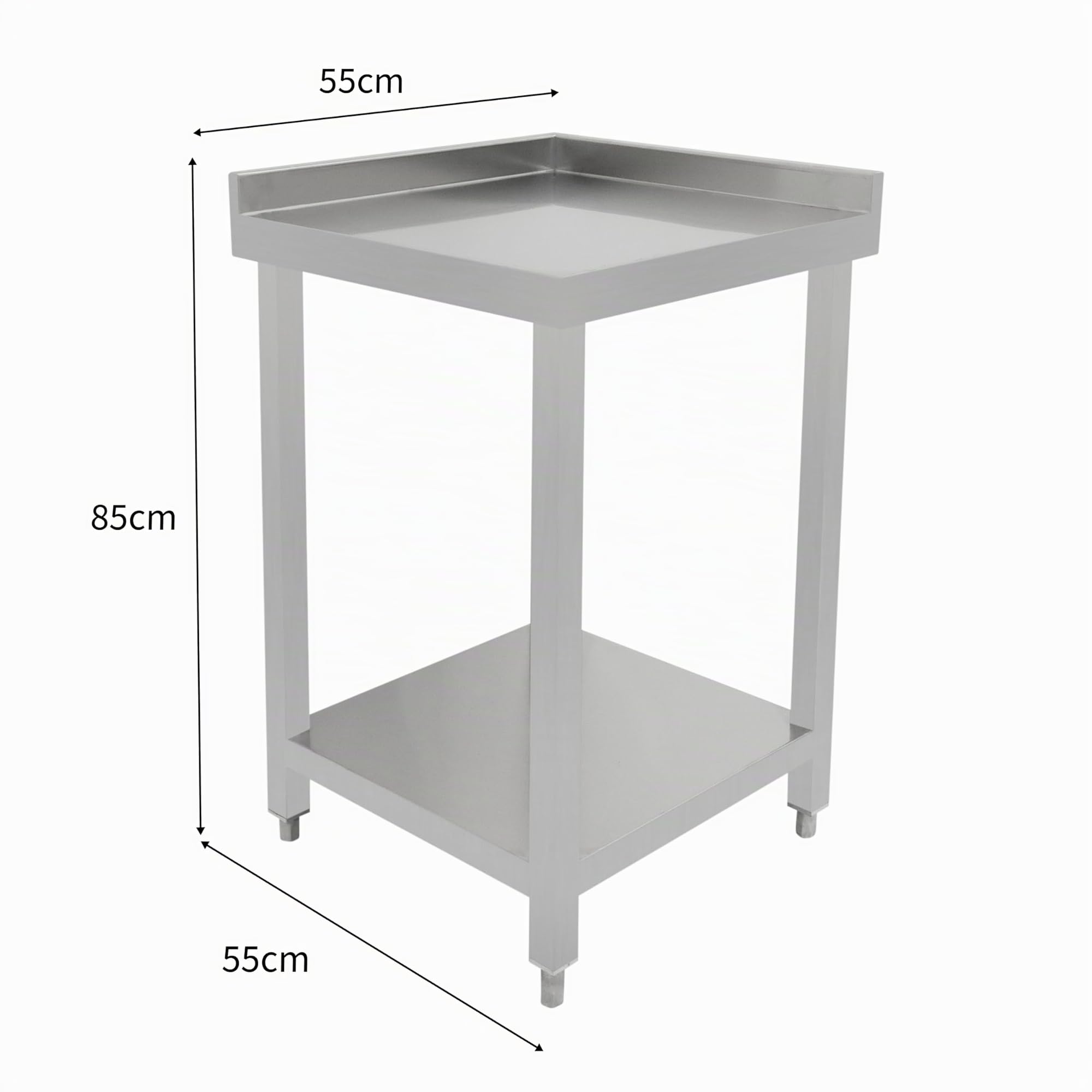 Unità Angolare Modulare da Cocktail Bar con Splashback da 5cm – 85x55x55cm, Mensola a 2 livelli, Bancone di Lavoro, Postazione Prep in Inox Heavy Duty, Piedini Regolabili, Link Bar, 2 x Staffe incluse