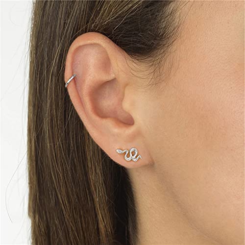 LOKILOKI Orecchini A Bottone in Argento Sterling 925 con Piccoli Zirconi A Forma di Serpente per Orecchini da Donna con Piercing in Cristallo Gioielli in Argento 925