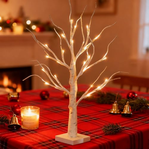 Spring Gift -2FT LED Birch Tree Light - Warm White Artificial Tabletop Tree for Romantic Home, Party & Gift Decor (Battery and Remote Control not Included)