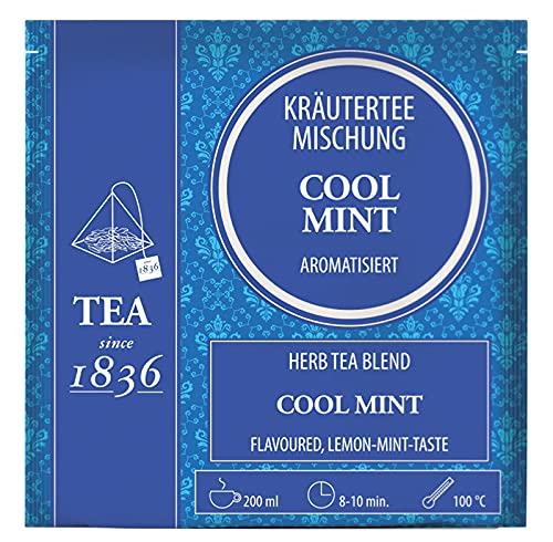 Teemando® - Mezcla de té de hierbas aromáticas Cool-Mint aromatizada, 50 bolsas piramidales en bolsa de 2 g = 2 x 50 bolsas