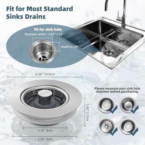 Hibbent 3 in 1 Kitchen Sink Drain Strainer, Stainless Steel Pop Up Stopper — view 7