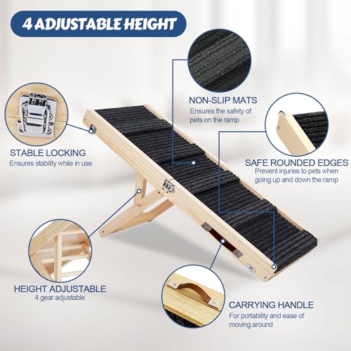 Folding Dog Ramp,4 Adjustable Height from 10" to 19", Car Ramp for for Small Medium Dogs with Dog Ramp Carpet, Anti-Slip, Folding, Adjustable,Use for Low Bed Couch - Image 4