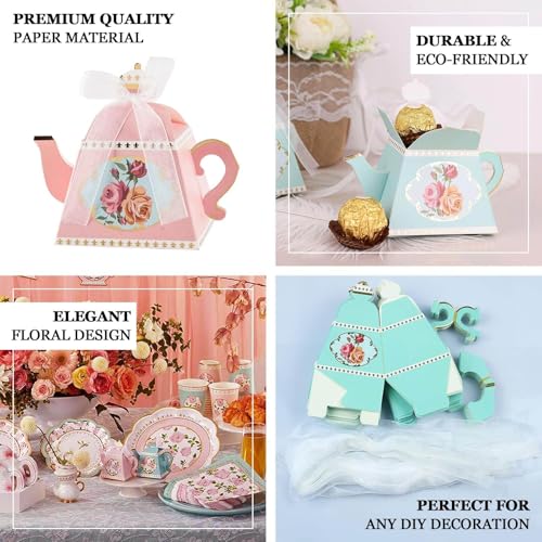 Tableclothsfactory 25 Pack | 4" Mini Teapot Favor Boxes Dusty Rose Tea Time Gift Box with Ribbon
