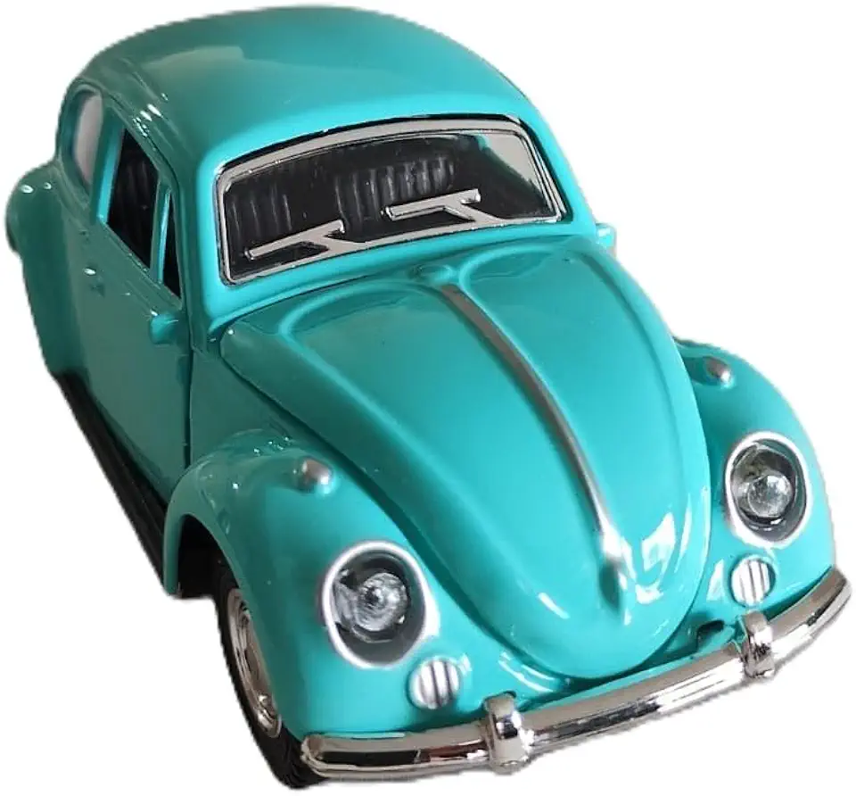 Miniatura de Carro Colecionável Fusquinha, Carrinho de Ferro com Portas que Abrem, Escala 1:32, 12cm, com Sistema de Fricção (Azul Turquesa)