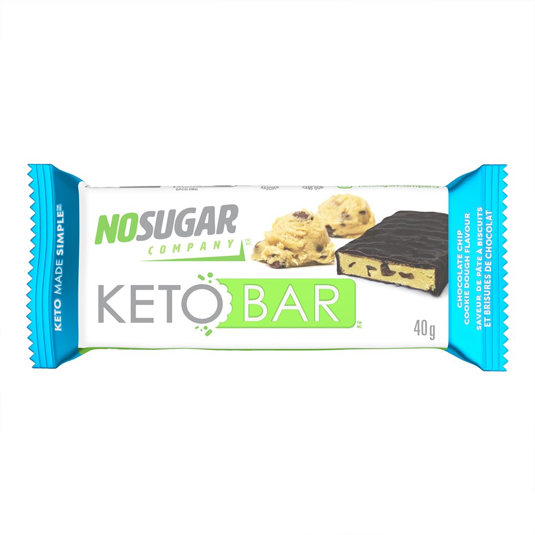 No Sugar Keto Bar Snack - Low Carb No Sugar Keto Snack Food with Keto Friendly Macros (12 x 1.41oz Bars, Chocolate Chip Cookie Dough)