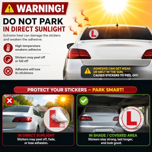 Image of GLUN VinylReflective L Glass Sticker for Learning Drivers | Waterproof Car Board Sticker | Easily Removable, 15cm x 15cm, 2-Pack