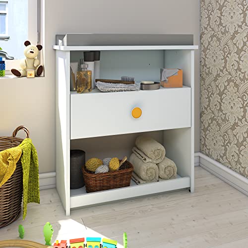 PLAYCON Cambiador − Roma. Cambiador de Bebé con Colchón Incluido. Cajonera, Mueble Multimedia. Jaladeras de Colores...