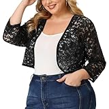 Agnes Orinda Plus Size Floral Lace Shrug for Women Elegant 3/4 Sleeve Lightweight Sheer Bolero Cardigan 3X Black