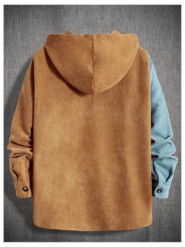 OYOANGLE Men's Color Block Long Sleeve Button Front Corduroy Hoodie Vintage Hooded Jacket2