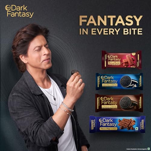 Image of Sunfeast Dark Fantasy Vanilla Creme, 79g, Dark Crunchy Biscuit with Smooth Vanilla Creme