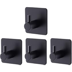 Adhesivos Para Ceramica De Cocina BillyBath Ganchos Adhesivos para Pared Negro.4 Piezas Colgador Toallas Adhesivo Acero Inoxidable, Toalleros de Baño sin Taladro para Trapos Albornoz Cocina