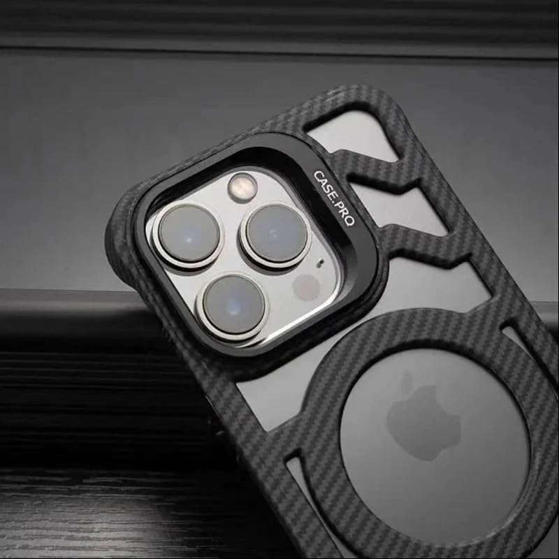 Image of MILLION CASES Back Cover Case for iPhone 14 Pro Shockproof Protective Resilient Carbon Fiber Bracket Case for Men & Boys(Black)