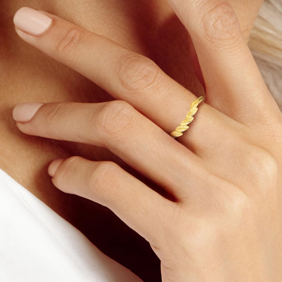 Olive Branch Leaf Ring for Women 925 Sterling Silver Leaves Rings 14K Plated Gold Stackable Rings for Her Promise Wedding Valentine's Day Christmas Back to school season Wedding Jewelry Gifts 5