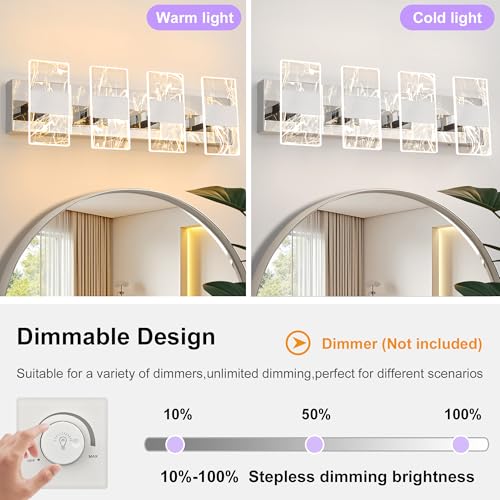 Image of Modern LED Bathroom Light Fixtures Dimmable 4-Light Chrome Vanity Light
