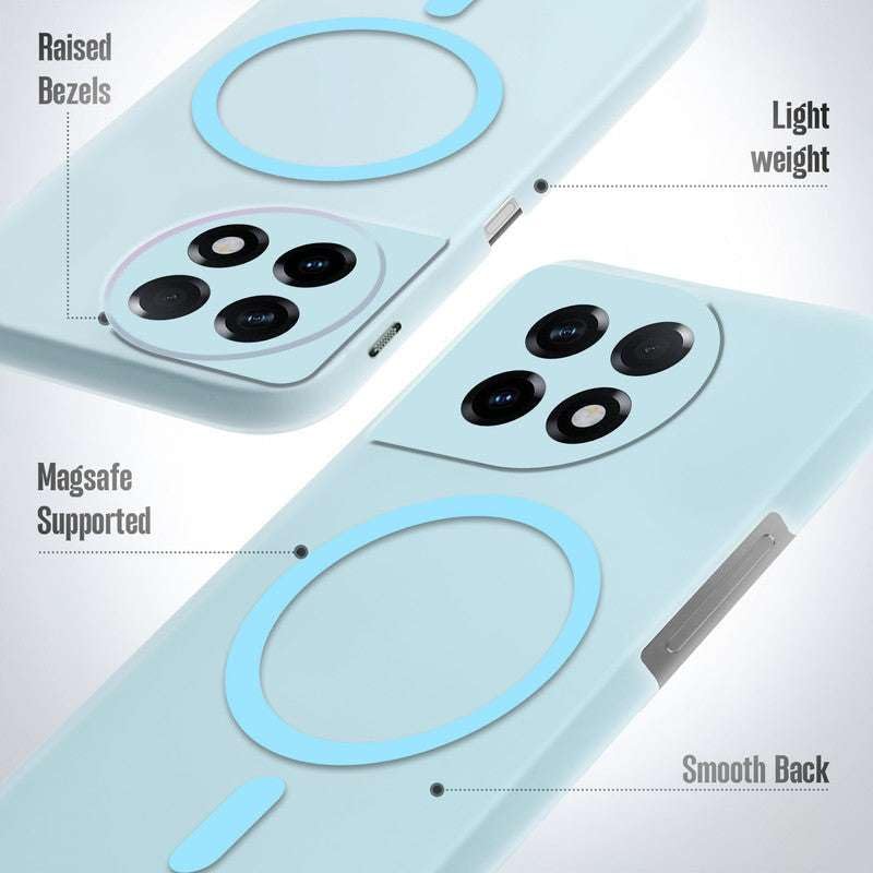 Image of Magnetic Transparent Mobile Cover for oneplus 11R Wireless Charging Compatible Shockproof Case with Slim Matte Back, Anti Yellow Hard Pc Protective Back Cover [ Blue]