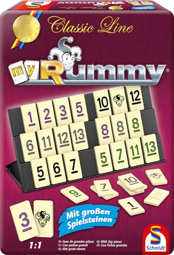 Schmidt Spiele 49474 MyRummy Classic Line Legespiel mit großen Spielsteinen in Einer Metalldose