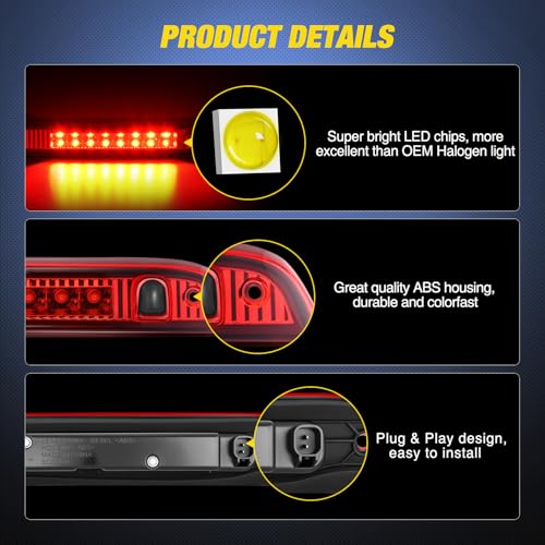 Image of Nilight Third Brake Light Tail High Mount 3rd Stop Lights Red Lens Compatible with Jeep Patriot 2007 2008 2009 2010 2011 2012 2013 2014 2015 2016 2017 Van SUV Rear Center Cab Lamp