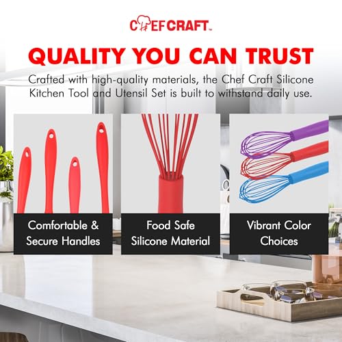 Image of Chef Craft Premium Silicone Wire Cooking Whisk, 10.5 Inch, Red