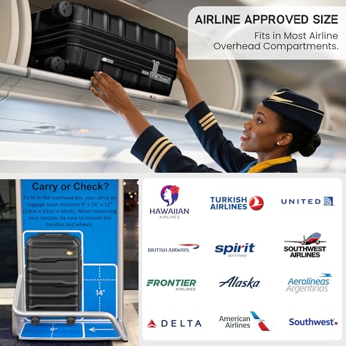 MGB 20" Carry on Luggage Airline Approved with Durable Spinner Wheels, Lightweight Hard Shell Suitcase for Weekender, Men and Women, Natural Black2