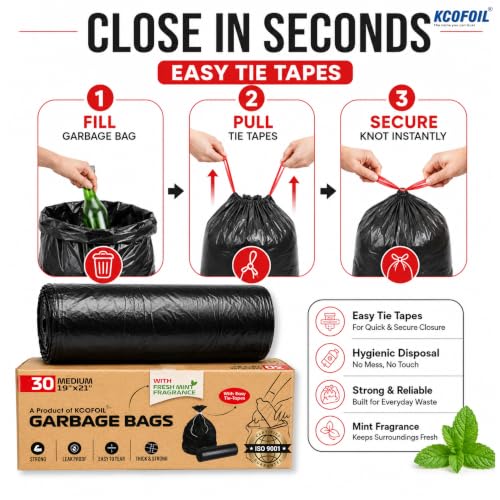 Image of Scented Garbage Bags Medium 19 x 21 Inches 90 Count Plant-Based Biodegradable Heavy Duty Dustbin Bags Trash Bags with Detachable Drawstrings for Dry & Wet Waste