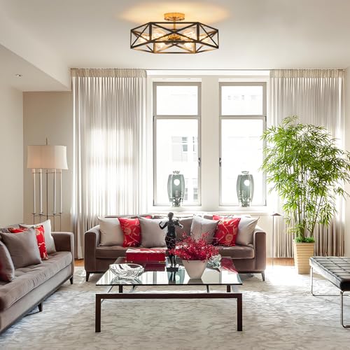Bwxcie Modern Farmhouse Black and Gold Ceiling Light,Industrial Semi Flush Mount Ceiling Lighting Fixture,Hexagonal Lighting Fixtures for Kitchen,Bedroom,Living,Dining Room,Laundry Room,6-Light by Bwxcie - Image 5