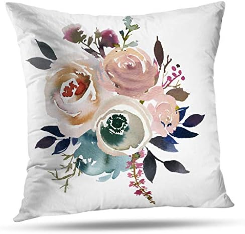Pakaku Throw Pillow Covers, Light Blue Pink Gray White Watercolor Floral Round Bouquet Navy Peach Home Sofa Cushion Cover Pillowcase Gift Double-Sided Pattern 18 x 18 Inch