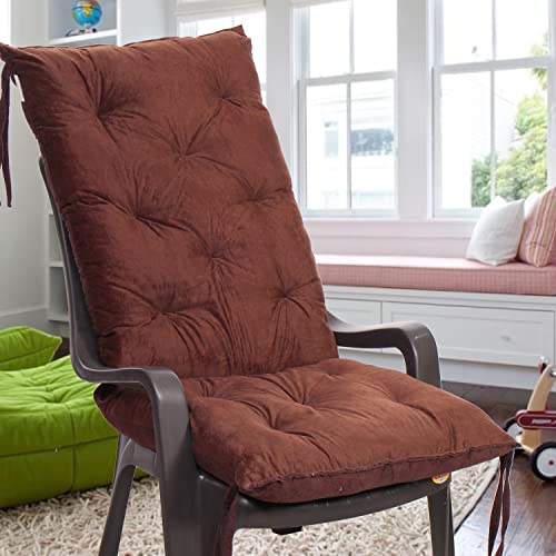 Image of Faburaa Maple Soft & Relaxing Velvet Seat Cushion for Patio Chair Rocking Chair, Office Chair, Desk Chair and Dining Chair with Ties, Chair Pad 24x50 Inch (Velvet Brown)