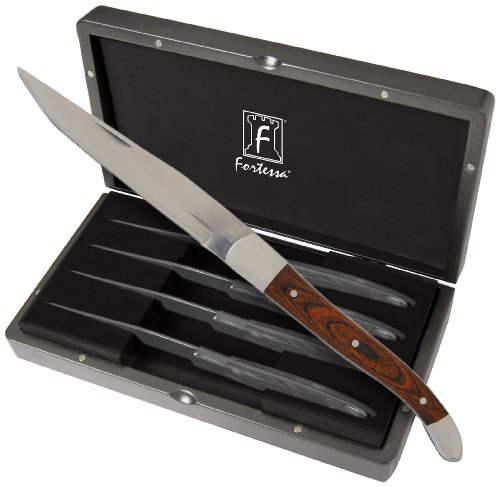 Fortessa Provencal 4-Piece Non-Serrated Steak Knife Set with Box, 9.25-Inch, Dark Wood Handle