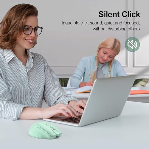 Image of TECKNET Wireless Mouse, BT 5.0 /2.4G, Rechargeable 6-DPI Silent, Green | Bluetooth 5.0 /3.0 & USB A, 2-Device Easy Switch, Wide OS Compatible, 6 Buttons, 6-DPI up to 4800, Ergonomic for S to M Hands