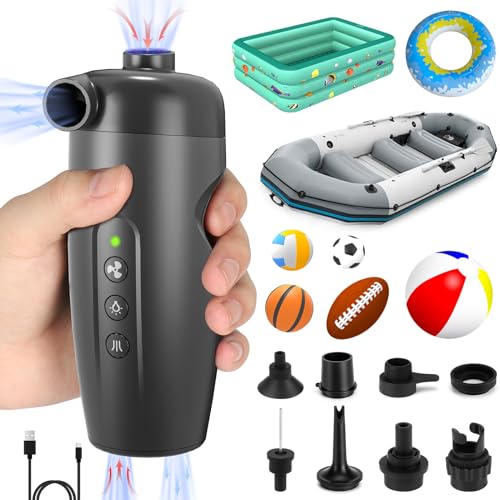 MOOKLIN ROAM 15PSI Bomba De Aire Eléctrica Portátil, Hinchador Electrico en 3000mAh Recargable, Inflar Desinflar 2 en 1, Bomba de Aire Inflador Colchon con 7 Boquillas para Barcos Hinchables, Piscinas