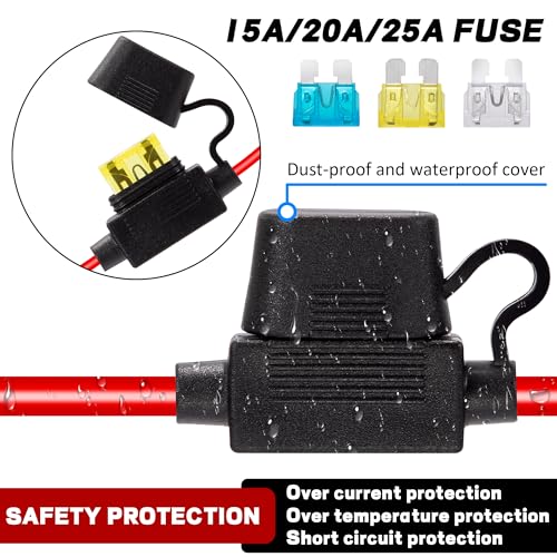 GUNGY Zapalniczka z przewodem przedłużającym 1M 14AWG Gniazdo zapalniczki samochodowej 12V/24V DC wodoodporna instalacja z bezpiecznikiem 20 A do samochodu łodzi motocykla