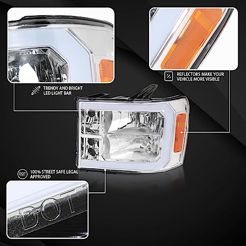 Autozensation Compatible With 2007-2013 Gmc Sierra 1500 2500Hd 3500Hd Headlamps Assembly Left+Right Led Bar Headlights #TOP2