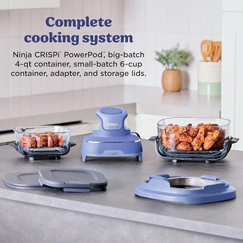 Image of Ninja Crispi 4-in-1 Glass Air Fryer | 450F | Non-Toxic | 4QT & 6-Cup Glass Containers w /Lids | Microwave, Freezer, Dishwasher Safe | Max Crisp, Air Fry, Bake, Recrisp | Frosted Lilac | FN101PR